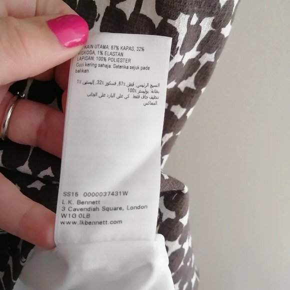 L.K. Bennett Dr Cho Sheath Dress Brown and Cream Front Pockets Elbow Sleeve 6 - Picture 15 of 17